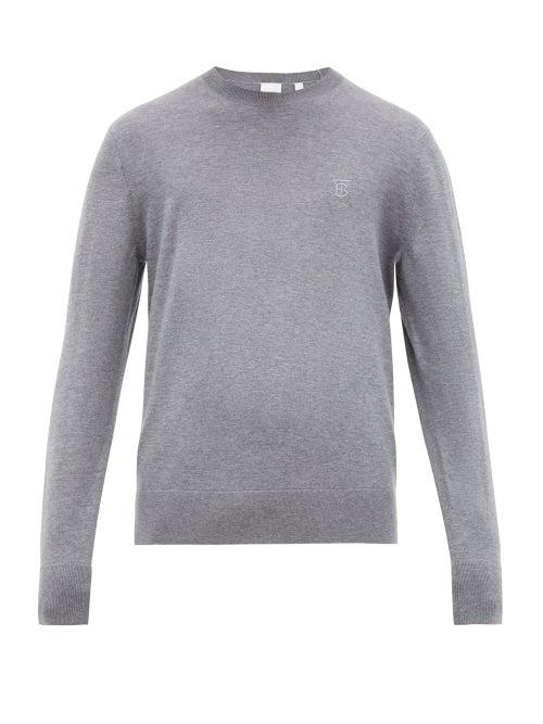 Matchesfashion.com Burberry - Tb Embroidered Cashmere Sweater - Mens - Grey