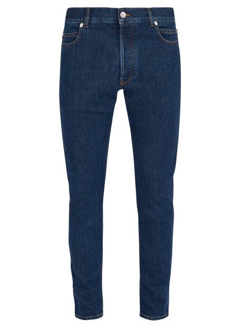 Matchesfashion.com Balmain - Logo Embossed Slim Leg Jeans - Mens - Blue