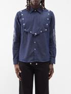 Youths In Balaclava - Embroidered Detachable-bib Denim Shirt - Mens - Blue