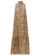 Asceno - Oslo Stem-print Tie-neck Silk-twill Dress - Womens - Beige Print