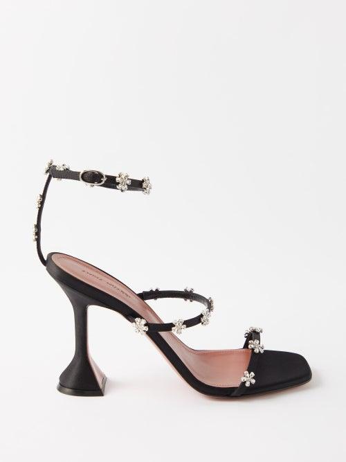Amina Muaddi - Lily 95 Crystal-embellished Satin Sandals - Womens - Black Multi