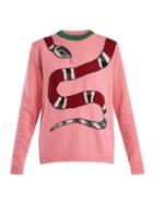 Matchesfashion.com Gucci - Snake Intarsia Wool Blend Sweater - Womens - Pink Multi