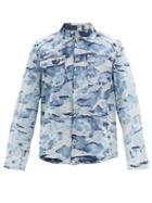 Matchesfashion.com Valentino - Distressed-camouflage Denim Shirt - Mens - Blue