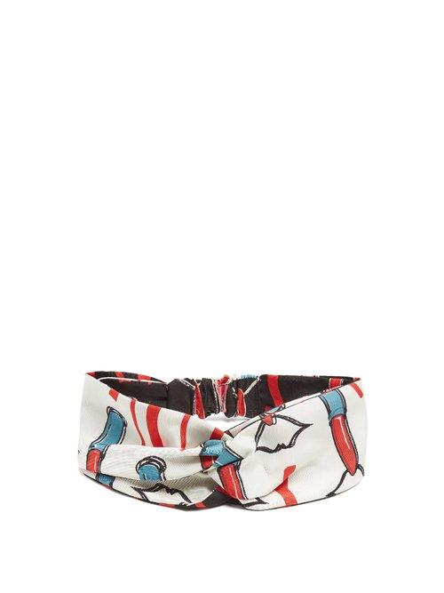 Matchesfashion.com Valentino - Lipstick Print Silk Twill Headband - Womens - White Multi
