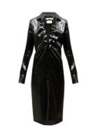 Matchesfashion.com Bottega Veneta - Ruched Lacquered Satin Shirtdress - Womens - Black