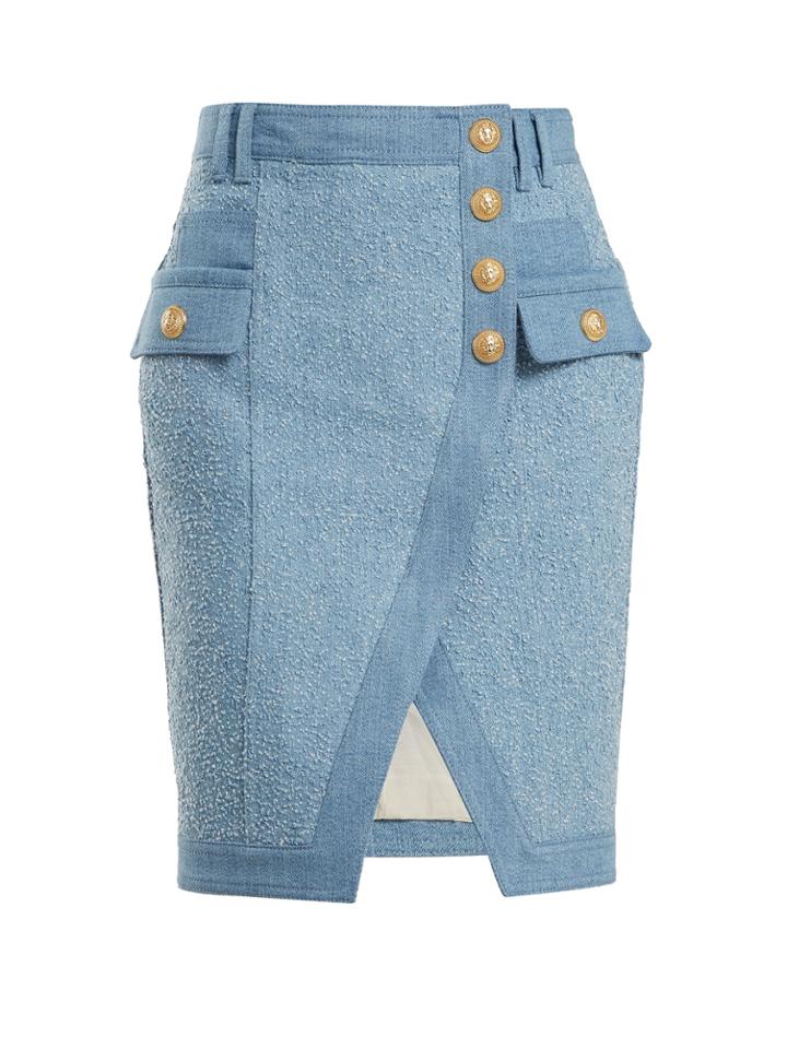 Balmain Textured-denim Mini Skirt