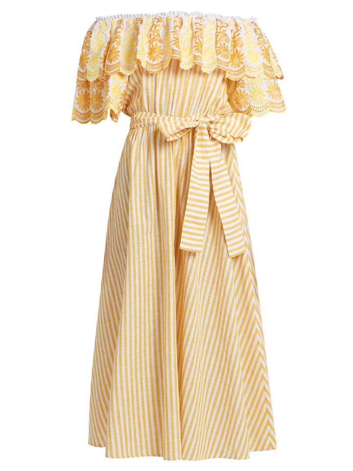 Gül Hürgel Off-the-shoulder Striped Cotton-blend Dress