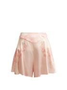 Matchesfashion.com Hillier Bartley - Floral Print Silk Shorts - Womens - Pink Print