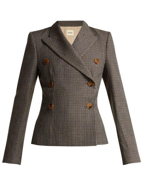 Matchesfashion.com Khaite - Cathy Double Breasted Houndstooth Wool Blazer - Womens - Brown