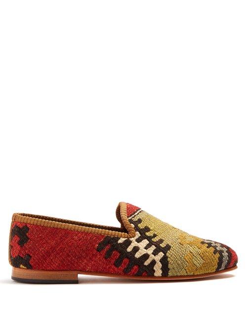 Matchesfashion.com Artemis Design Shoes - Patterned Woven Kilim And Leather Loafers - Mens - Multi