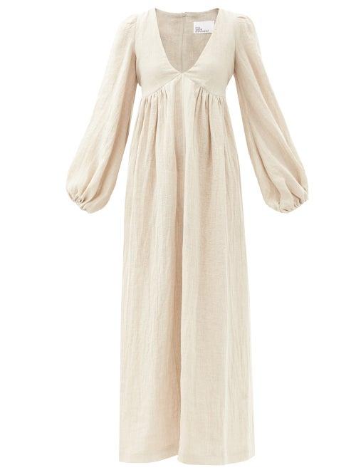 Matchesfashion.com Lisa Marie Fernandez - Carolyn V-neck Linen-blend Maxi Dress - Womens - Grey