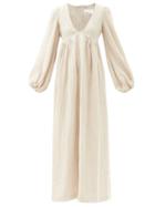 Matchesfashion.com Lisa Marie Fernandez - Carolyn V-neck Linen-blend Maxi Dress - Womens - Grey
