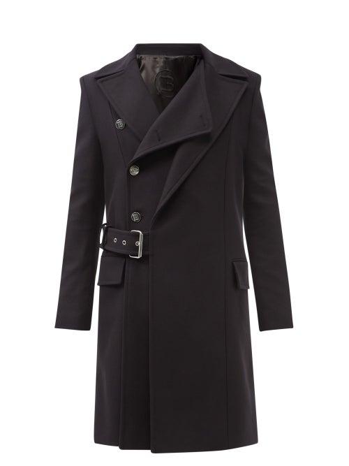 Balmain - Double-lapel Wool-blend Overcoat - Mens - Navy
