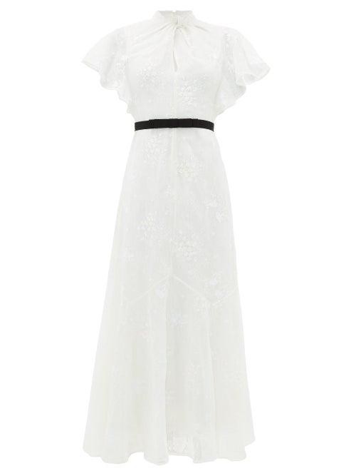 Matchesfashion.com Erdem - Celestina Embroidered-lace Cap-sleeve Gown - Womens - White