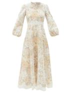Matchesfashion.com Zimmermann - Amelie Floral-print Broderie-anglaise Linen Dress - Womens - White Multi