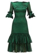 Matchesfashion.com The Vampire's Wife - The Veneration Tiered Silk Blend Lam Dress - Womens - Dark Green