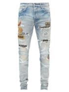 Matchesfashion.com Amiri - Biker Patch Distressed Skinny Jeans - Mens - Blue