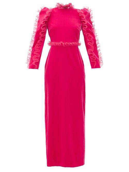 Matchesfashion.com Givenchy - Organza-ruffle Long-sleeve Velvet Gown - Womens - Pink