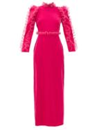Matchesfashion.com Givenchy - Organza-ruffle Long-sleeve Velvet Gown - Womens - Pink