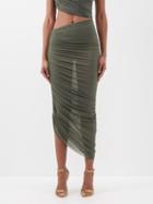 Norma Kamali - Diana Asymmetric Ruched Tulle Skirt - Womens - Dark Green