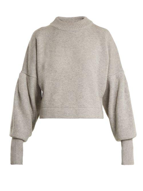 Matchesfashion.com Tibi - Pleated Sleeve Cropped Sweater - Womens - Grey
