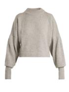 Matchesfashion.com Tibi - Pleated Sleeve Cropped Sweater - Womens - Grey