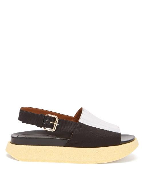 Matchesfashion.com Marni - Fussbett Grained-leather Flatform Sandals - Womens - Black White