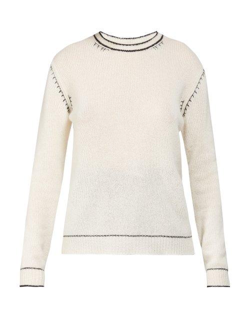 Matchesfashion.com Marni - Contrast Stitch Cashmere Sweater - Womens - White Navy