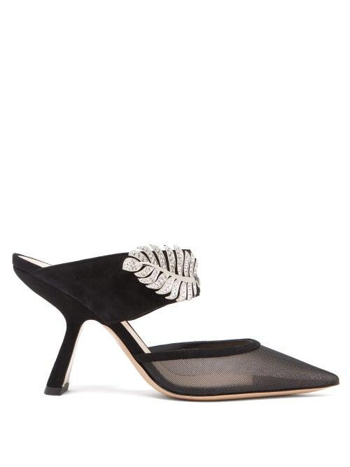 Matchesfashion.com Nicholas Kirkwood - Monstera Crystal-embellished Suede And Mesh Mules - Womens - Black