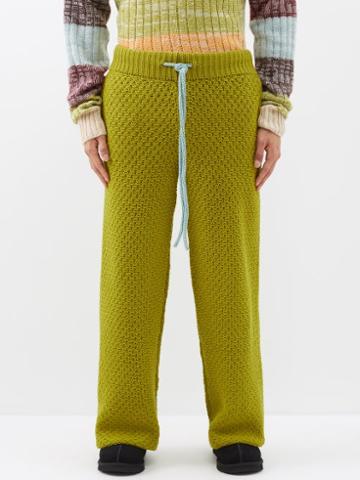 The Elder Statesman - Honeycomb-knitted Cashmere Track Pants - Mens - Khaki
