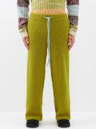 The Elder Statesman - Honeycomb-knitted Cashmere Track Pants - Mens - Khaki