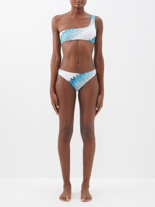Missoni - One-shoulder Zigzag Bikini - Womens - Blue White
