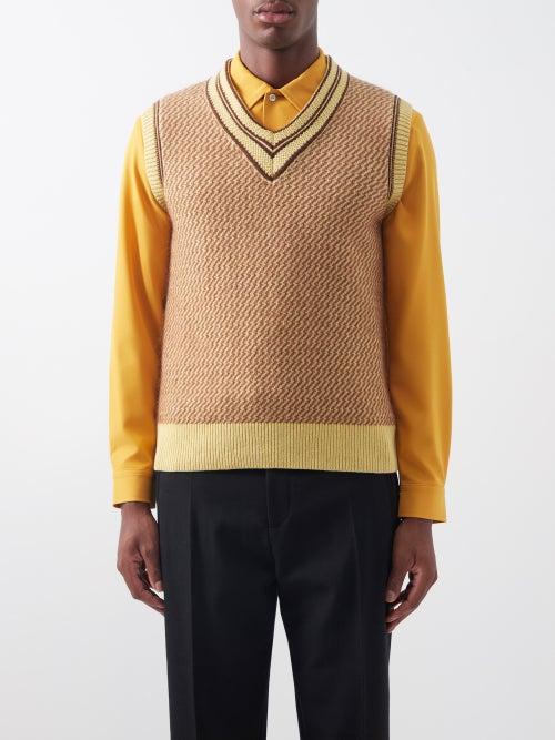 Wales Bonner - Clarinet V-neck Cashmere-blend Sweater Vest - Mens - Yellow Brown