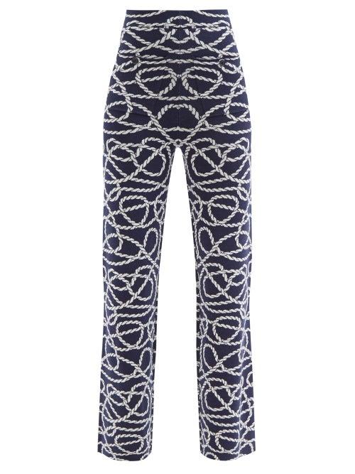 Joostricot - Rope-intarsia Knitted Silk-blend Trousers - Womens - Navy White