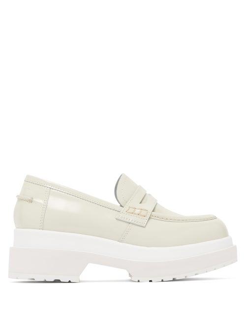Matchesfashion.com Mm6 Maison Margiela - Raised Sole Patent Leather Penny Loafers - Womens - Cream