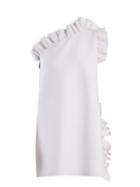 Matchesfashion.com Msgm - One Shoulder Ruffle Trimmed Crepe Dress - Womens - White