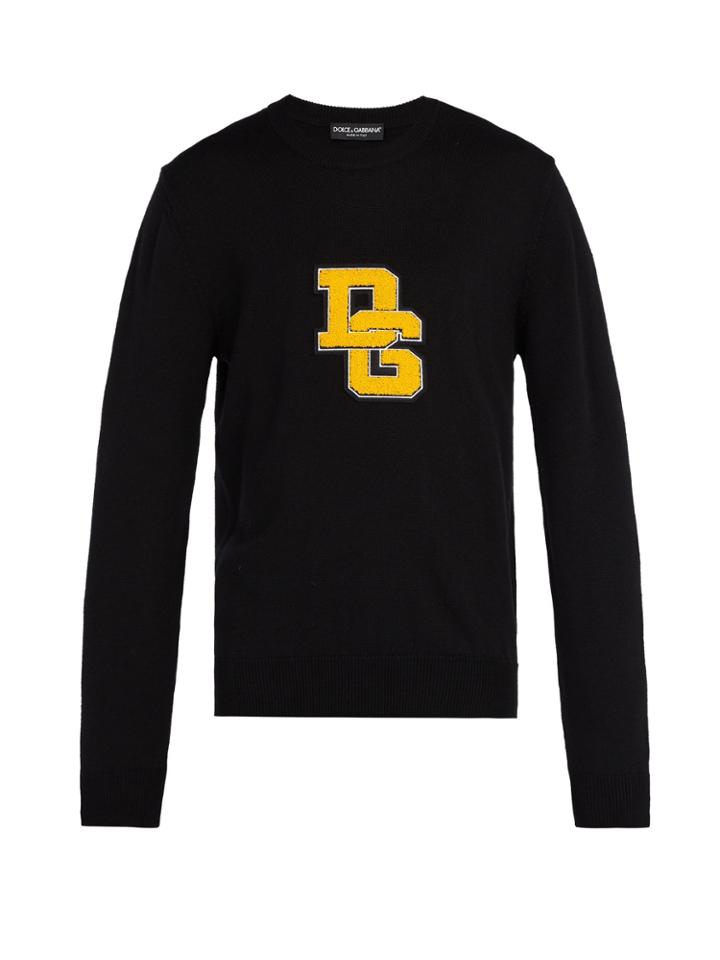 Dolce & Gabbana Logo-appliqu Crew-neck Wool Sweater