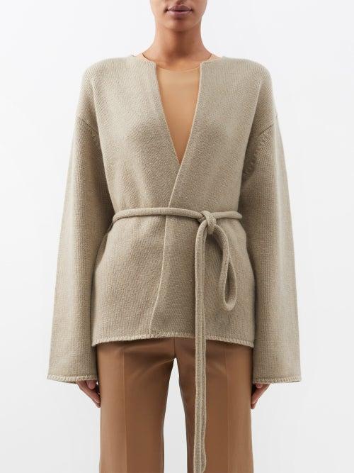 Joseph - V-neck Belted Cashmere Cardigan - Womens - Dark Beige