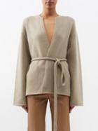 Joseph - V-neck Belted Cashmere Cardigan - Womens - Dark Beige