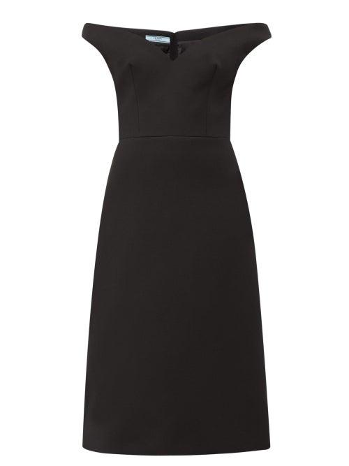 Matchesfashion.com Prada - Off The Shoulder Wool Twill Dress - Womens - Black
