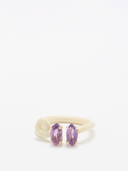 Bea Bongiasca - Double Baby Vine Amethyst, Enamel & 9kt Gold Ring - Womens - Purple Multi