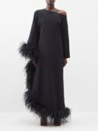 Taller Marmo - Extravaganza One-shoulder Feather-trim Crepe Gown - Womens - Black