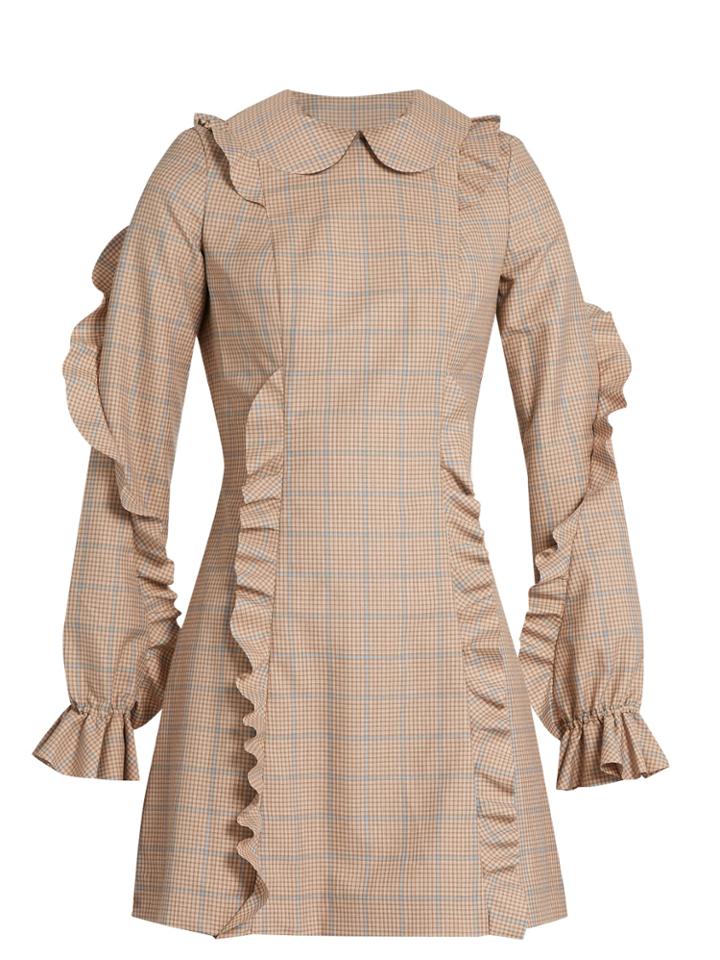 Anna October Ruffled-checked Dress