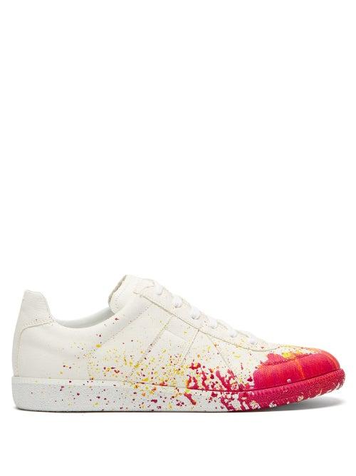 Matchesfashion.com Maison Margiela - Replica Paint-splatter Canvas Trainers - Mens - Red White