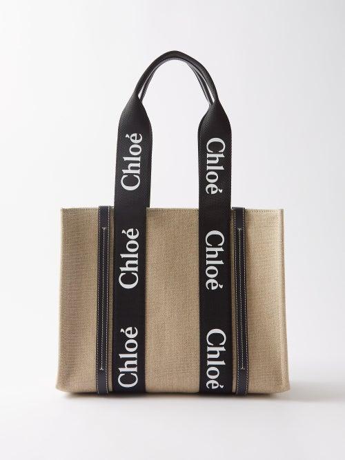 Chlo - Woody Medium Linen-canvas Tote Bag - Womens - Black Cream