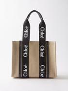 Chlo - Woody Medium Linen-canvas Tote Bag - Womens - Black Cream