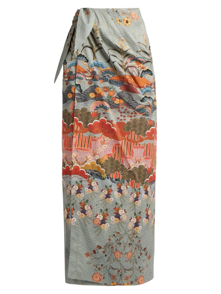 Stella Jean Odiosa Japanese-floral Print Maxi Skirt