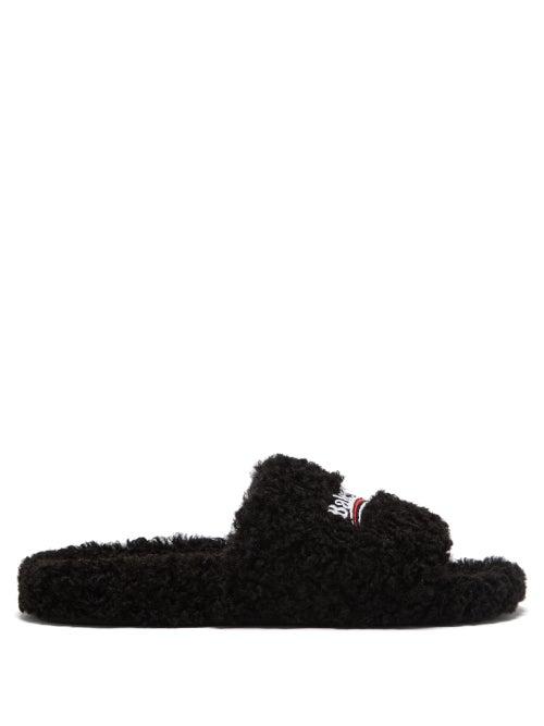 Matchesfashion.com Balenciaga - Logo-appliqu Faux-shearling Slides - Womens - Black Multi