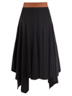 Matchesfashion.com Loewe - Asymmetric Leather-waist Crepe Skirt - Womens - Black