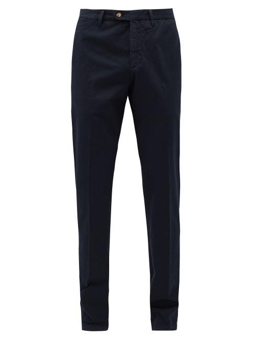 Matchesfashion.com Thom Sweeney - Front-pleated Cotton-blend Twill Trousers - Mens - Navy